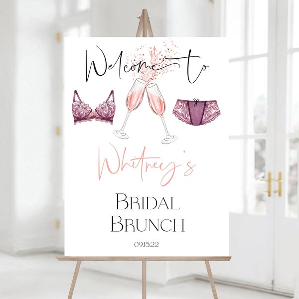 Lingerie Shower Welcome Sign, Modern Lingerie Shower, Lingerie Party Decor, Rose and Lingerie, Bridal Shower, Instant Download, Editable