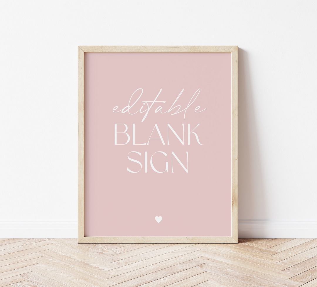 Pink Simple Sign Pink Minimalist Blank Sign Template, Editable Modern Sign (instant ...