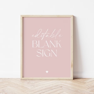 Editable Pink Minimalist Blank Sign Template, Simple Blank Sign, Modern Baby Shower, Boho Bridal Shower, Instant Download, CLP19
