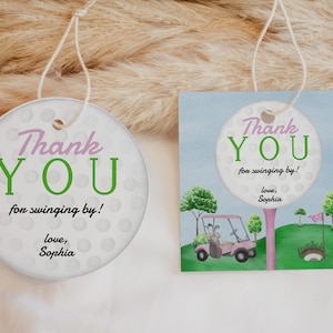 Bewerkbare roze golf verjaardagsfeestje gunst tag, golf verjaardag par-tee decoratie, afdrukbare meisje golf bedankje tag, instant download, BB4