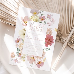 Bearbeitbare Blumen Braut Brunch-Einladungsvorlage, Brautparty-Einladung, Muted Floral Brunch-Einladung, Sofort Download