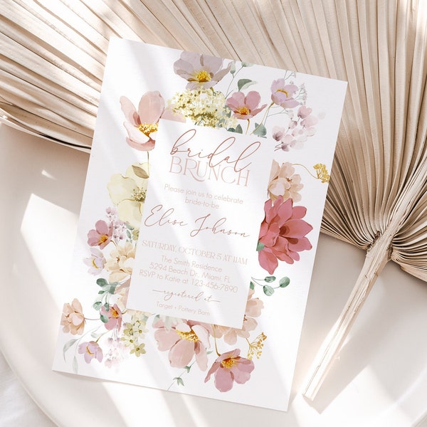 Editable Floral Bridal Brunch Invitation template, Bridal Shower Invitation, Muted Floral Brunch Invitation, Instant Download