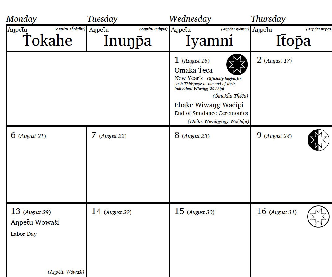 Lakota Lunar Calendar 20232024 august 16 2023 August 4 Etsy