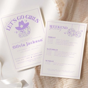 Disco Bachelorette Party Invite Cowgirl bachelorette Invitation Template Itinerary Editable Download Disco Bride Lets Go Girls