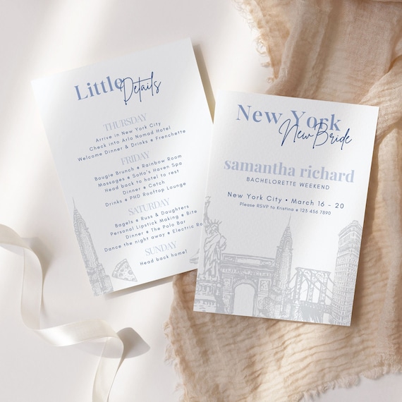 NYC Bachelorette Itinerary Template, New York Itinerary, Party Invitation, NYC Girls Trip Itinerary, Digital Template