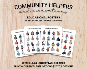 Community Helpers & Occupations | Watercolor Educational Posters | 64 Jobs / Diverse Professions | Digital Download | Classroom Decor
