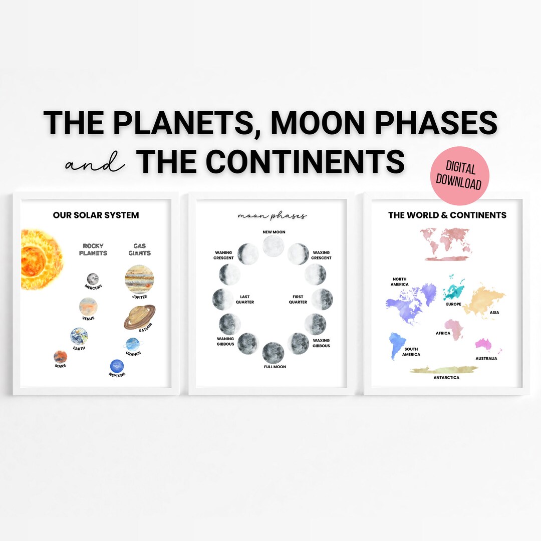 Solar System, Moon Phases + Seasons - Set of 3 Watercolor Posters ...