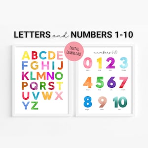 Alphabet + Numbers 1-10 -Set of 2 Watercolor Posters, Homeschool Printable, Educational Wall Art, Nursery & Playroom Decor, Digital Download