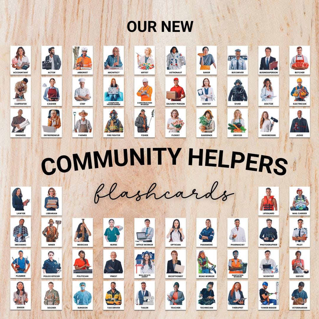 Community Helpers & Occupations | Three-Part Montessori Flashcards | 64 Jobs / Diverse Professions | Digital Download | Elementary Learning