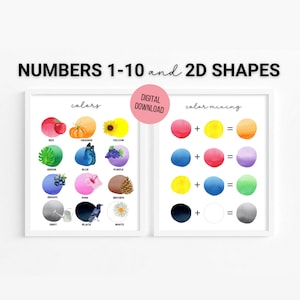 Colors + Color Mixing - Set of 2 Watercolor Posters, Homeschool Printable, Educational Wall Art, Nursery & Playroom Decor, Digital Download