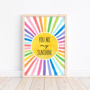 Eres mi sol - Póster infantil en acuarela, decoración de pared, impresiones para guarderías, afirmaciones, niños, aula, salud mental, digital
