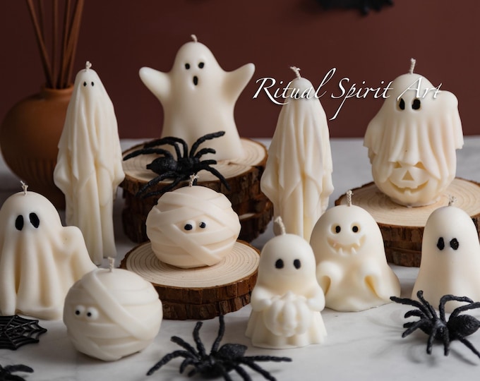 Ghost Candle: Halloween Decor, Soy Wax, Pumpkin Spice Scent Home Decor, Spooky, Halloween