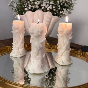 Hourglass Ribbed Pillar Candles | Soy wax candles | Wedding Candle table Decor | Dining candle Table Decor