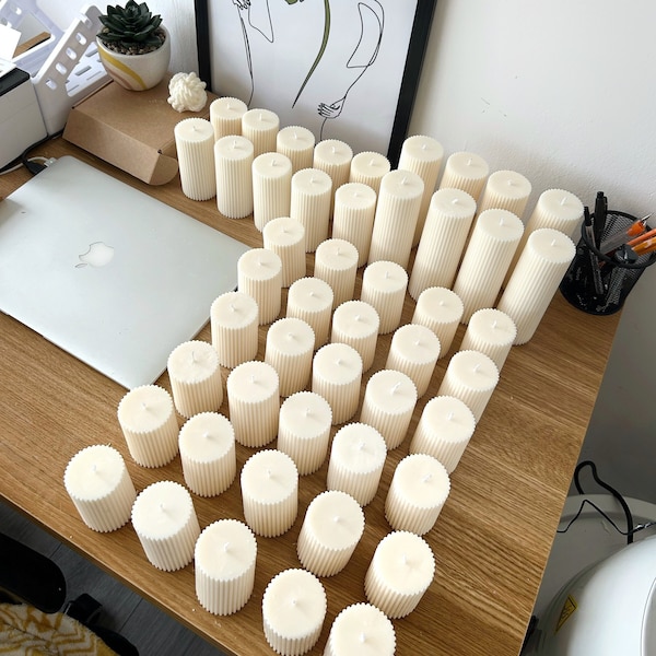 WHOLESALE | Wedding Ribbed Pillar Candles | Baby Shower | Gifts BULK BUY | Soy Wax | Handmade | Scented 3 sizes Fast Delivery