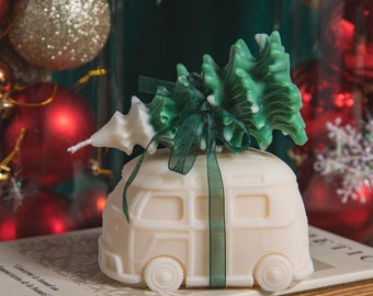 Christmas Camper Van Candle Set | Handmade Soy Wax Candles | Vegan Holiday Decor | Christmas Gift Idea