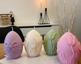 XL Easter Large Egg Shaped Candle | Tulips | Egg hunting | Gift idea | Handmade | 11 cm Tall | Home Decor | Present | Surprising