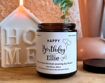 Birthday Personalised candle jar | Soy wax | Perfect gift | Amber Jar | Wooden wick |