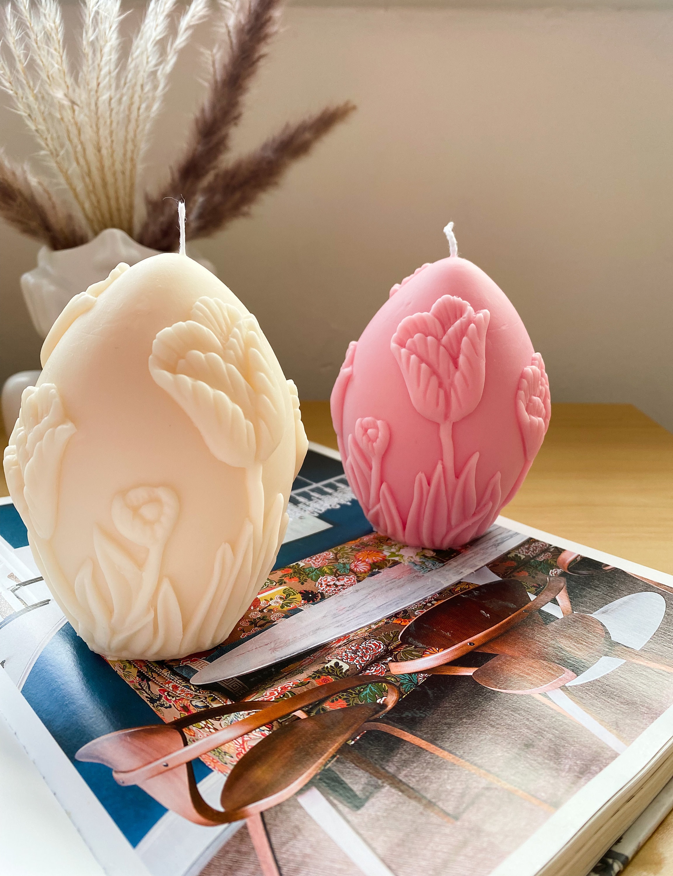 XL Easter Large Egg Shaped Candle Tulips Egg Hunting Etsy