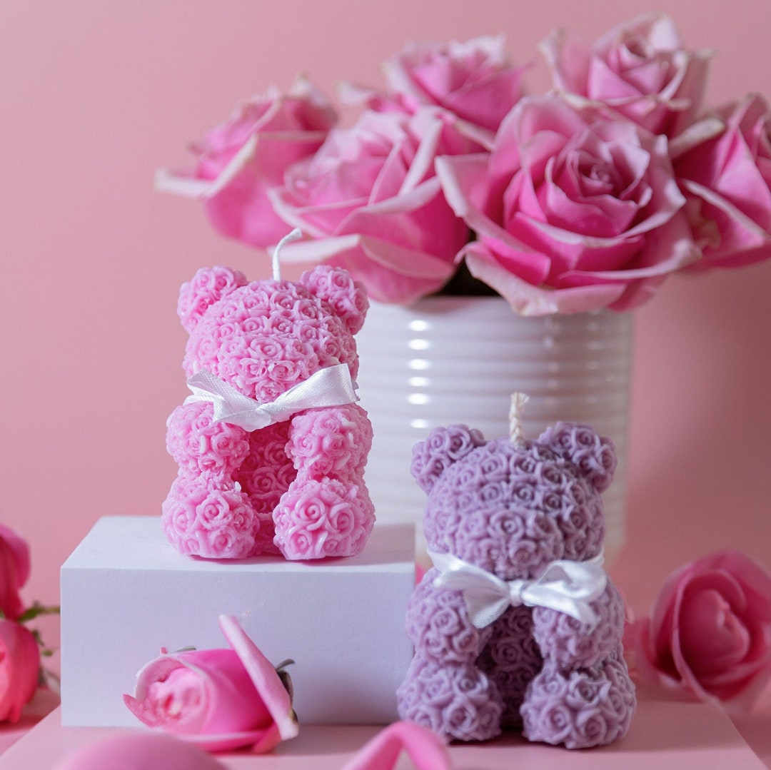Rose Teddy Bear Soy Candle | Valentines Day Gift - Etsy