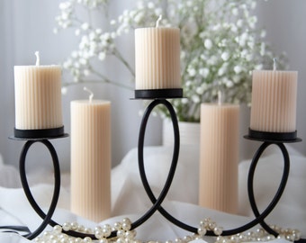 Handmade Ribbed Pillar Candle: Scented Soy Wax, Wedding Table Decor