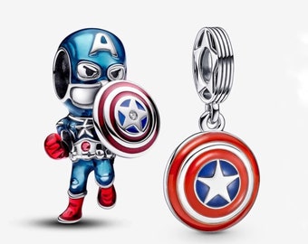 Captain America 925er Sterling Silber Charm in Premium Qualität