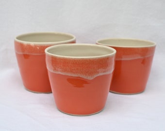 Handleless Orange Coffee Cup | Orange & White Glaze | Handmade in Bath