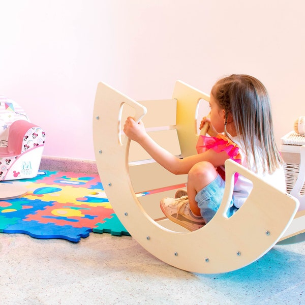 Chaise à bascule en bois pour enfants, Rainbow Rocker, jeu éducatif Montessori, 100% fabriqué en Italie