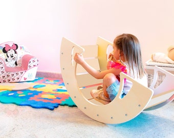 Chaise à bascule en bois pour enfants, Rainbow Rocker, jeu éducatif Montessori, 100% fabriqué en Italie