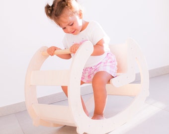 Chaise à bascule Montessori pour enfant en bois naturel, Rainbow Rocker, jeu éducatif Montessori, structure anti-basculement