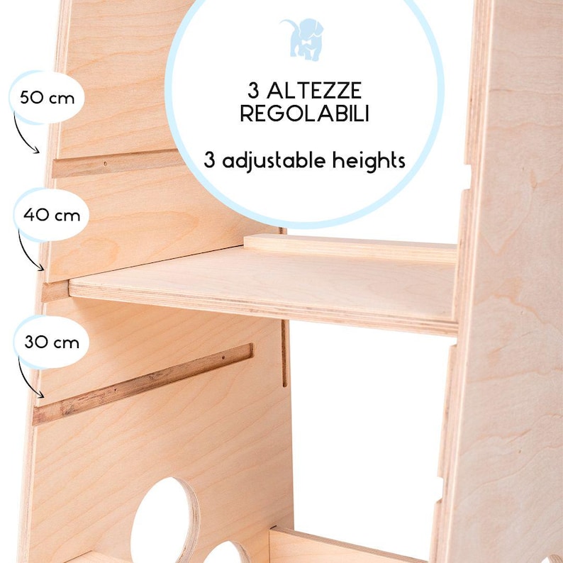 Puede incluir: Un taburete de madera con tres alturas ajustables: 30 cm, 40 cm y 50 cm. El taburete est&aacute; hecho de madera natural y tiene un dise&ntilde;o simple.