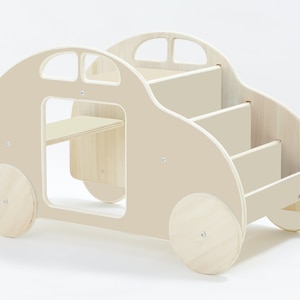 Bibliothèque enfant Montessori à roulettes, étagère à jouets BD pour chambre d'enfant, 4 étagères, jeux éducatifs en bois naturel Legno Naturale