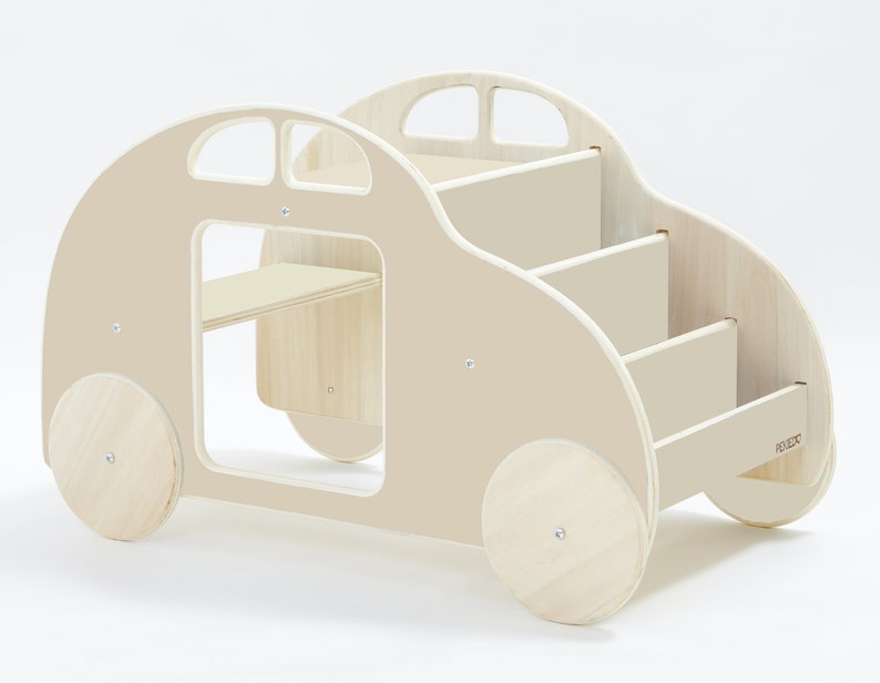 Bibliothèque enfant Montessori à roulettes, étagère à jouets BD pour chambre d'enfant, 4 étagères, jeux éducatifs en bois naturel Legno Naturale