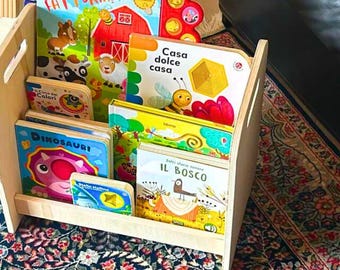 Estantería Montessori para niños, estantería para juguetes, libros de cómics, dormitorio, 2 estantes, 100% Made in Italy, modelo MAMMOLO