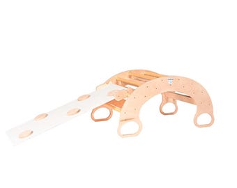 Columpio de madera con rampa y tobogán para escalar para niños, balancín arcoíris, juego educativo Montessori, 100% fabricado en Italia, idea de regalo