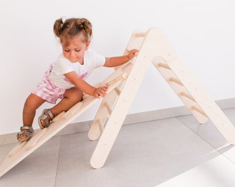 Triangolo Montessori per Bambini con Scivolo e Arrampicata, Richiudibile in Legno Naturale, Giochi Educativi per Bambini, Metodo Montessori