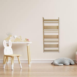 Bibliothèque murale Montessori pour enfants, étagère à jouets de bande dessinée pour chambre d'enfant, 4 étagères, étagères murales basses