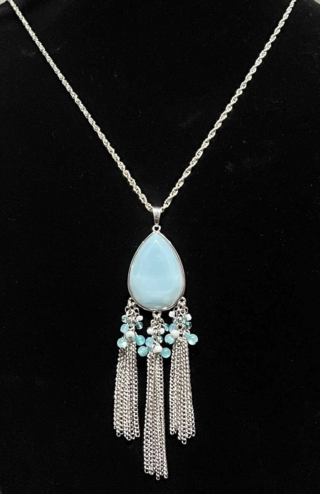 Vintage Baby Blue Necklace Long Chain 38 Inches Beautiful Vintage