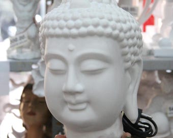 34cm White Polyester Buddha Head Lamp, Tranquil Zen Table Lamp, Meditation Room Décor,Buddha Statue, Spiritual Decor, Boho Table Lamp Base,