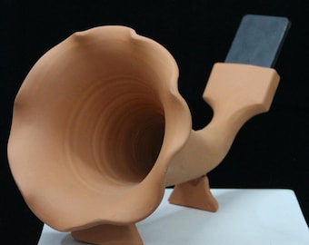 Gramophone Phone Speaker, 40-30 cm, Terracotta Gramophone, Handpainted Large Gramophone, Acoustic Gramophone, Ceramic Gramophone, Sound Bomb