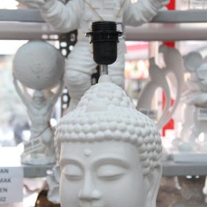 34cm White Polyester Buddha Head Lamp, Tranquil Zen Table Lamp, Meditation Room Décor,Buddha Statue, Spiritual Decor, Boho Table Lamp Base,