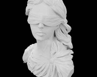 Lady Justice Bust Statue, Blindfolded Themis Goddess Sculpture, Lawyer Office Decor, Greek Mythology Art, Gift for Judge, White Home Decor