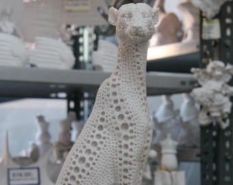 パンサー彫刻 ホワイト大理石 動物の置物 ホームデコレーション 幅31cm