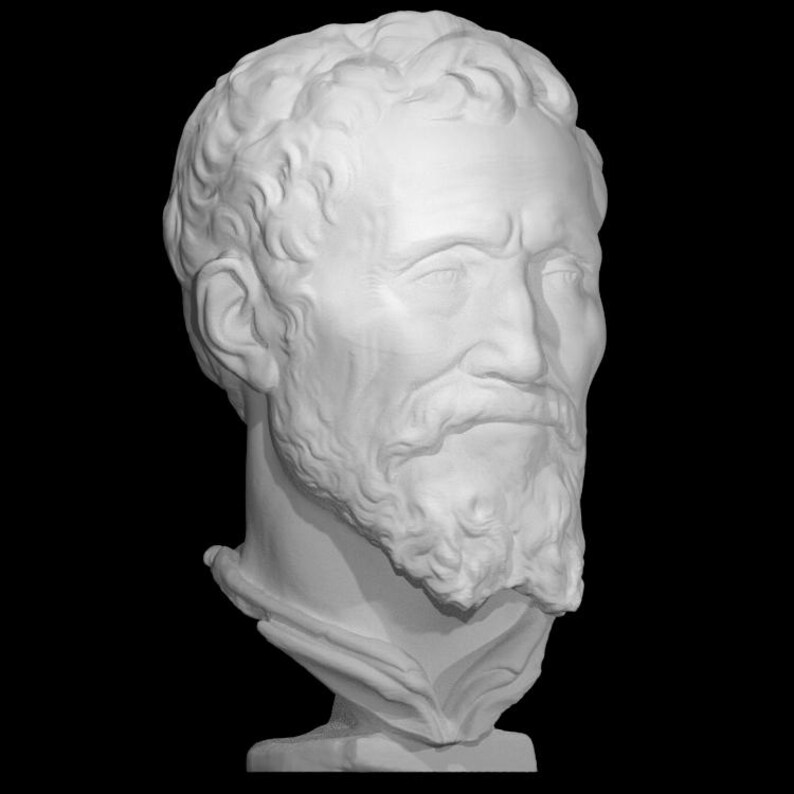Pu&ograve; includere: Busto in gesso bianco di un uomo con la barba e i capelli corti. Il busto &egrave; una replica di una scultura classica.