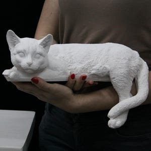 Cat Statue, 32 cm, Polyester, Sleeping cat statue, Cat garden decor, Outdoor Cat Statue, Table Shelf Desk Decor, Fireplace Mantel Decor, Cat