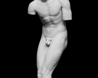 Tors Valentini, 38 cm, rzeźba nagiego ciała, biało-czarna statua, dekoracja wnętrz, rzeźba figuralna, statua torsu, dekoracja torsu, figurka