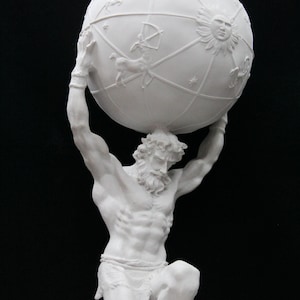 Atlas Statue, Polyester, 53 cm, Mythological Decor, Greek Titan Atlas Figurine, Astrological Globe Sculpture, Home and Office Mythology Art