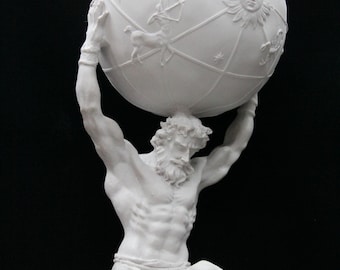 Atlasstandbeeld, polyester, 53 cm, mythologisch decor, Grieks titaanatlasbeeldje, sculptuur astrologische wereldbol, mythologische kunst voor thuis en op kantoor