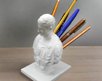 Julius Caesar Pen Holder, Office Desk, Desk Organizer, Pencil Holder, Planner, Julius Caesar Bust Pen, Desktop Organiser for Roman History