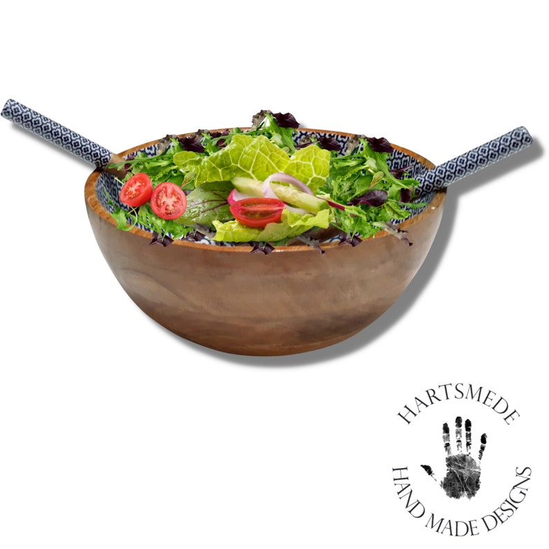 Large Wooden Serving Bowl Salad Bowl With Serving Spoons in Etsy UK