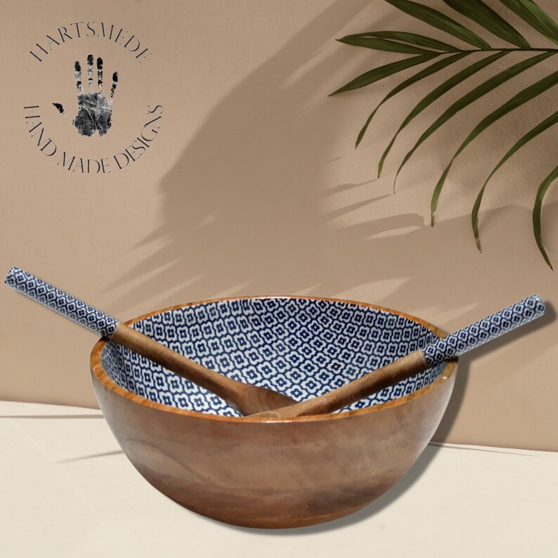 Large Wooden Serving Bowl Salad Bowl With Serving Spoons in Etsy UK